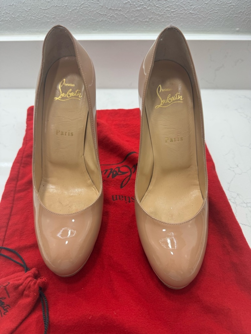 Christian Louboutin Nude Patent Leather Round-Toe Pumps